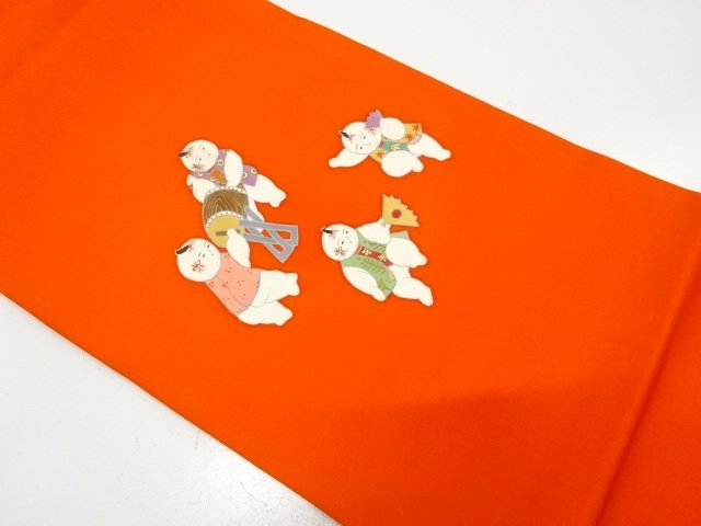 塩瀬　手描き　御所人形模様　名古屋帯